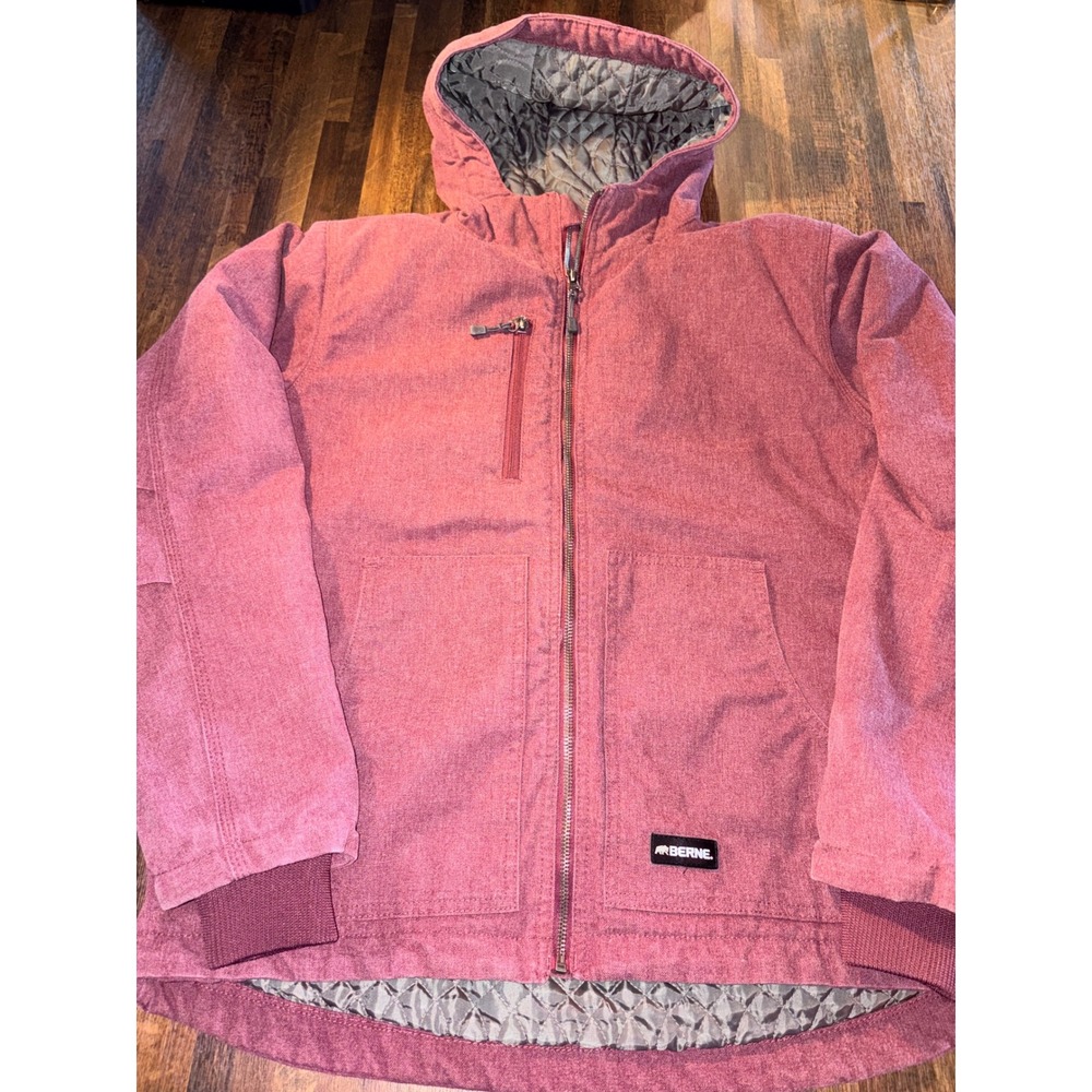 Berne Ladies Hooded Workwear Jacket Pink Quilted Lined WHJ68MN Women Large